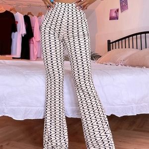 High rise wavy print flared pants